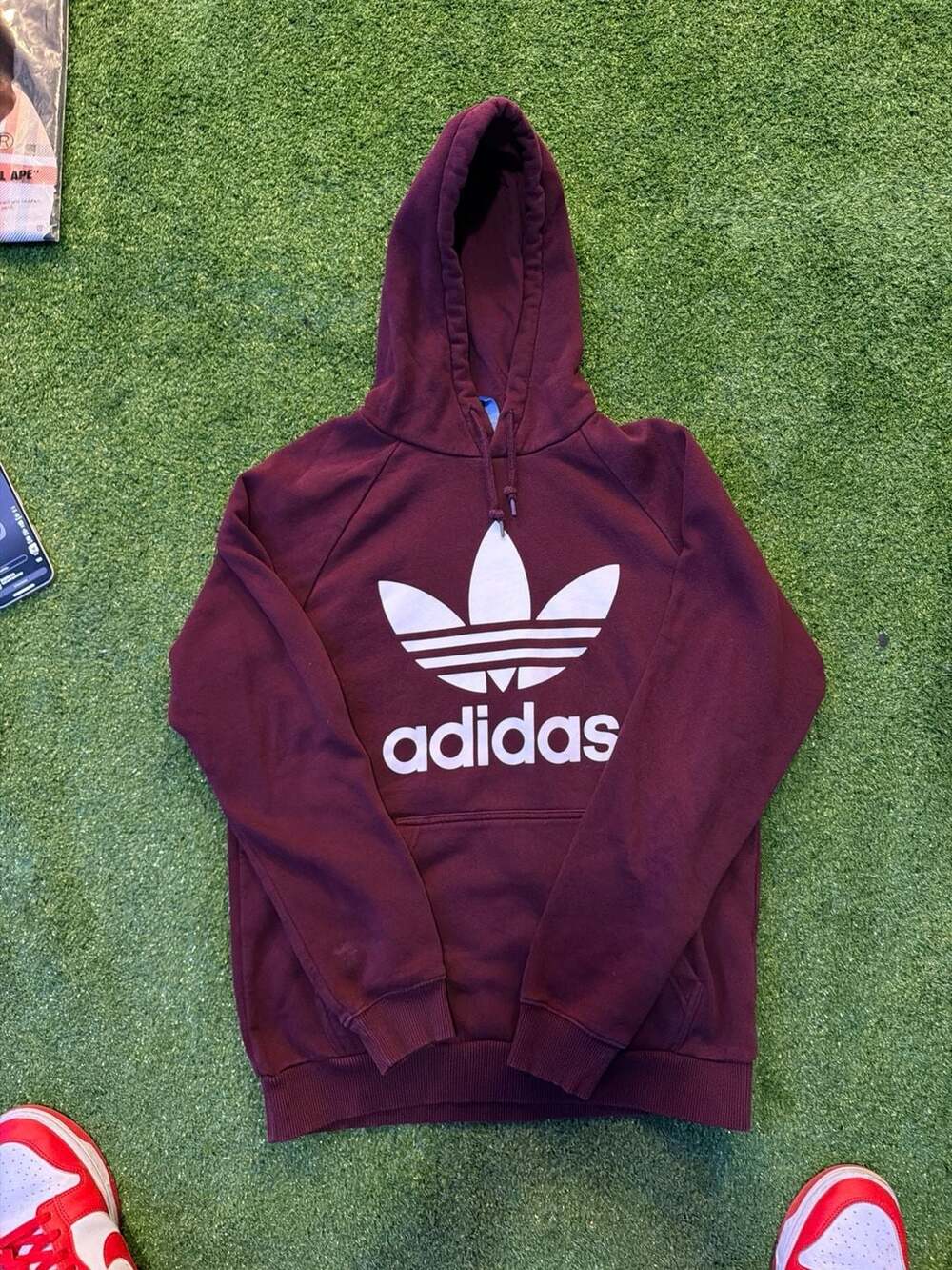 adidas Originals Men's Maroon Trefoil Logo Pullover Hoodie